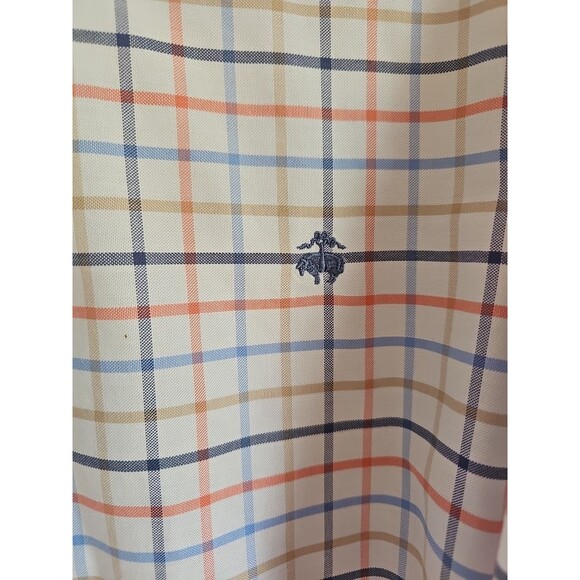 Brooks Brothers Madison Shirt Mens Large Dress Shirt Blue White Orange Checked - Picture 2 of 6